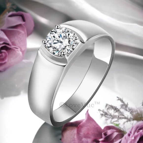 Certified 1ct. t.w. Moissanite Diamond Solitaire Unisex Engagement Ring VVS1 - Picture 1 of 16